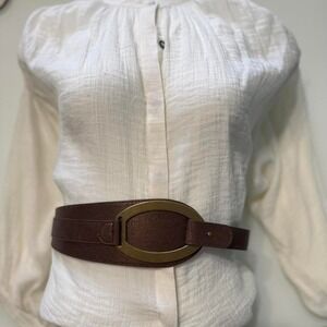 Brown leather belt with gold buckle XL fits 36" waist
